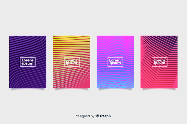 Vector gratuito set de covers coloridas con líneas geométricas