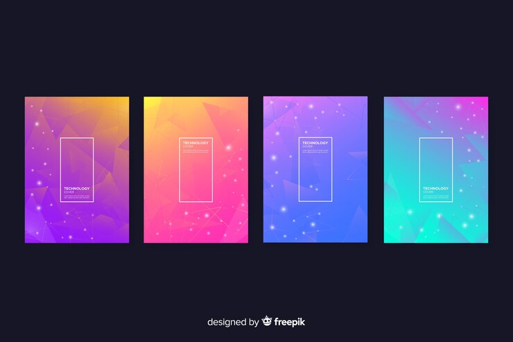 Vector gratuito set de covers coloridas de tecnología de estilo degradado