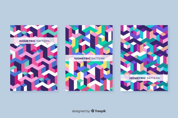 Set de covers con patrón isométrico y geométrico