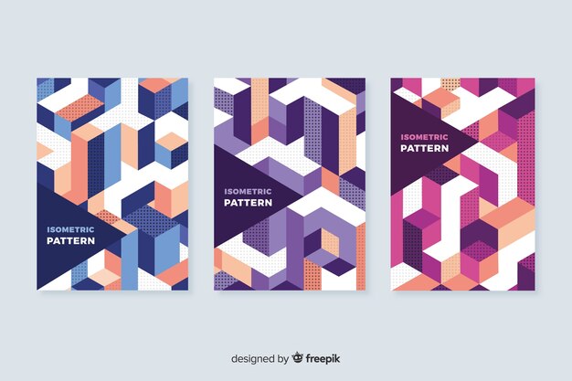 Set de covers con patrón isométrico y geométrico