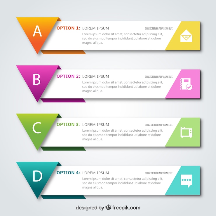 Vector gratuito set de cuatro banners infográficos con formas geométricas coloridas