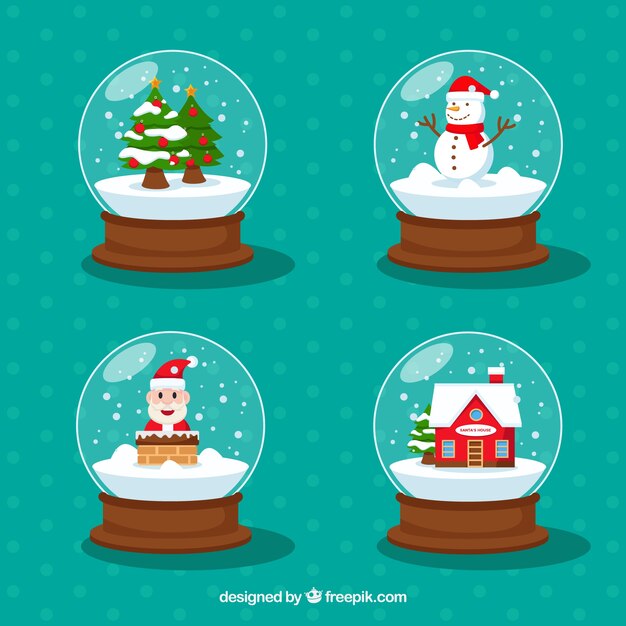 Set de cuatro bolas de nieve navideñas