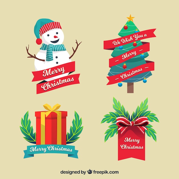 Vector gratuito set de cuatro bonitas pegatinas de navidad