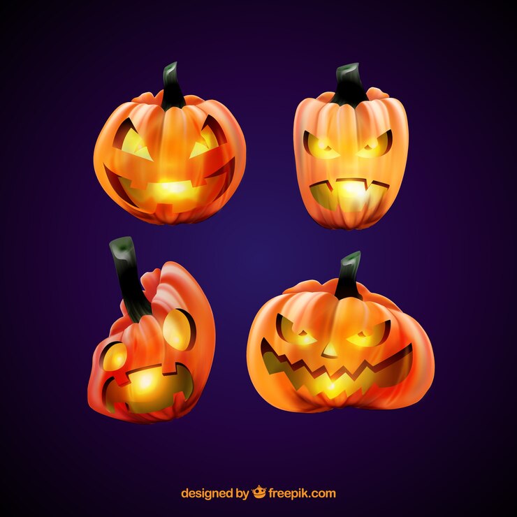 Vector gratuito set de cuatro calabazas iluminadas