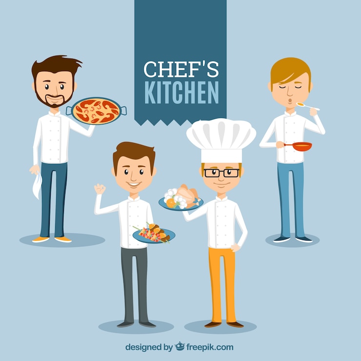 Vector gratuito set de cuatro cocineros sonrientes