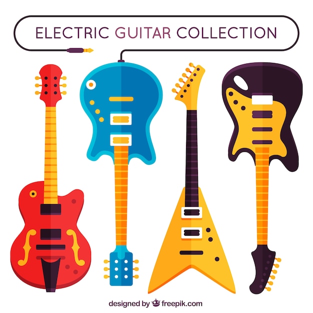 Set de cuatro guitarras eléctricas en diseño plano