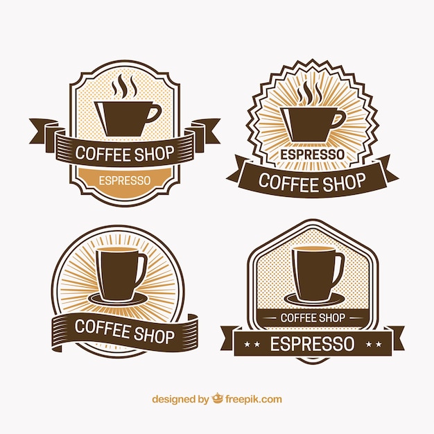 Vector gratuito set de cuatro insignias de café en estilo vintage