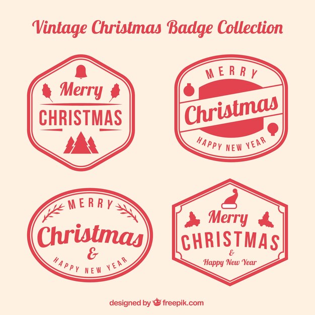 Set de cuatro insignias vintage de feliz navidad