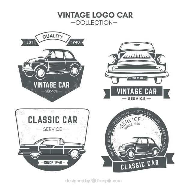 Set de cuatro logos de coche en estilo retro