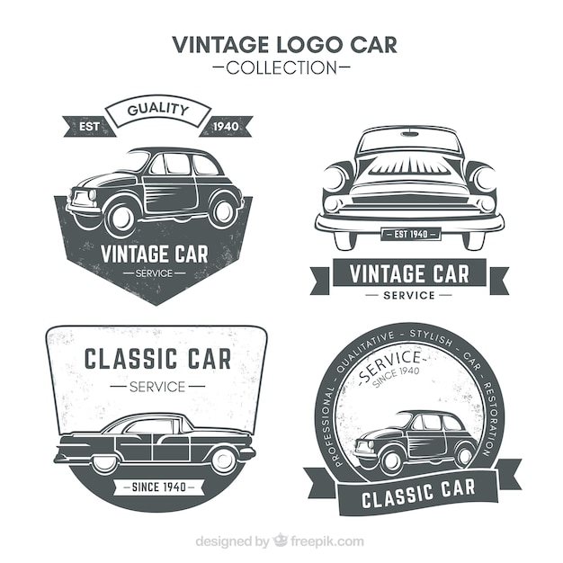 Set de cuatro logos de coche en estilo retro