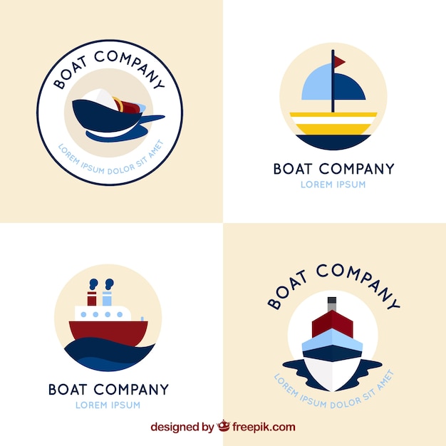 Vector gratuito set de cuatro logos redondos con barcos planos