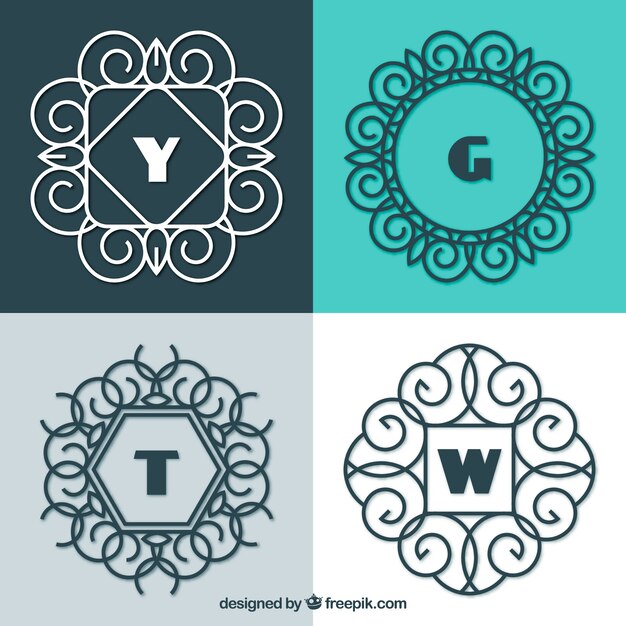 Set de cuatro monogramas ornamentales 