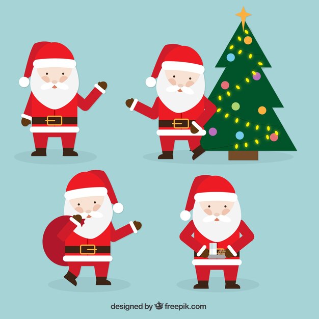 Set de cuatro papá noel para la celebración de navidad