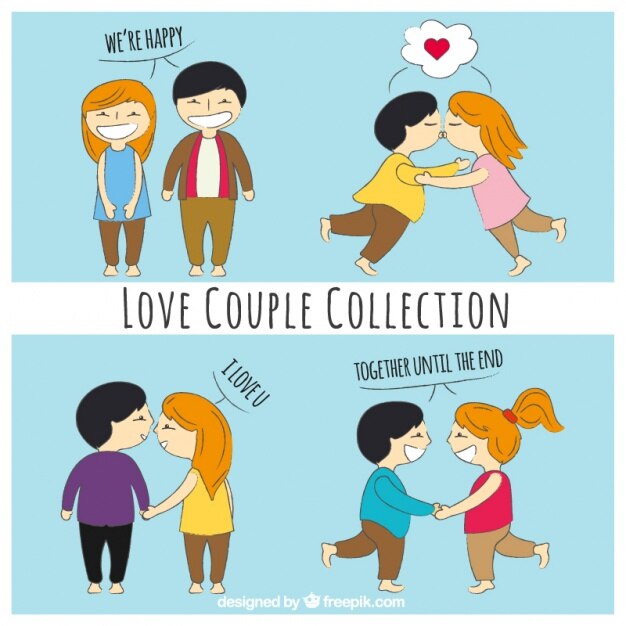 Set de cuatro parejas jóvenes enamoradas