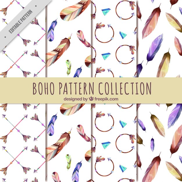 Set de cuatro patrones boho en estio de acuarela