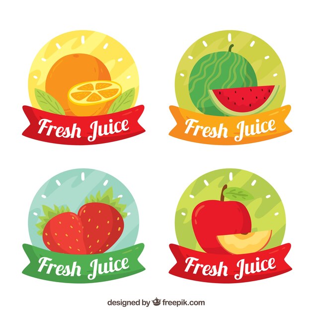 Set de cuatro pegatinas de colores con diferentes frutas