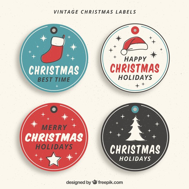 Set de cuatro pegatinas de navidad dibujadas a mano