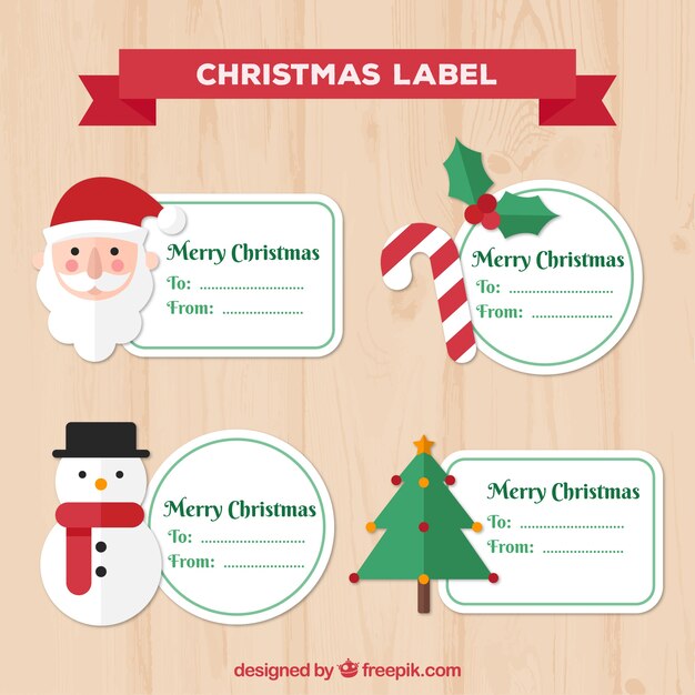 Set de cuatro pegatinas de navidad en diseño plano 