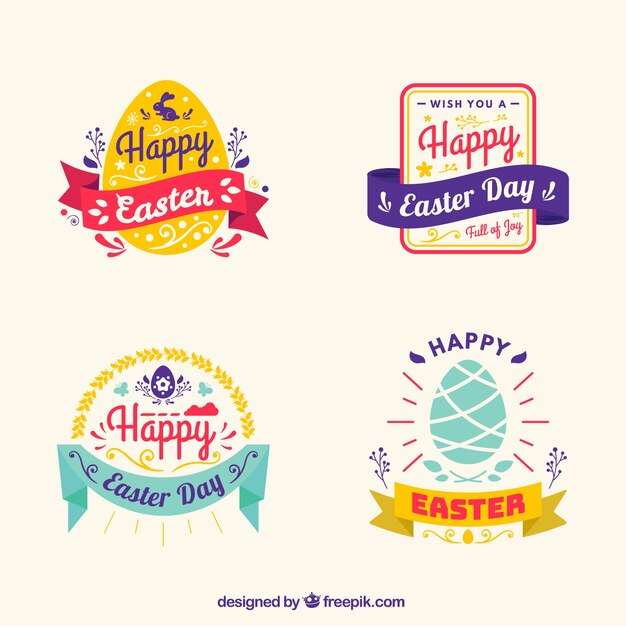 Set de cuatro pegatinas de pascua en diseño plano