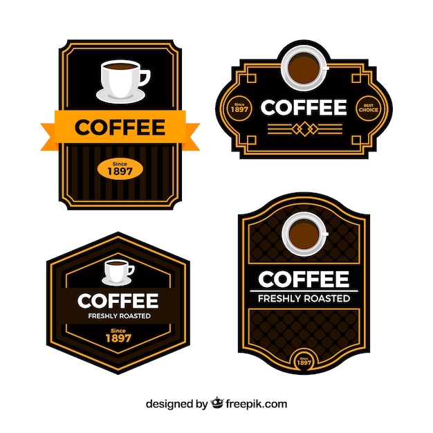 Vector gratuito set de cuatro pegatinas retro de café