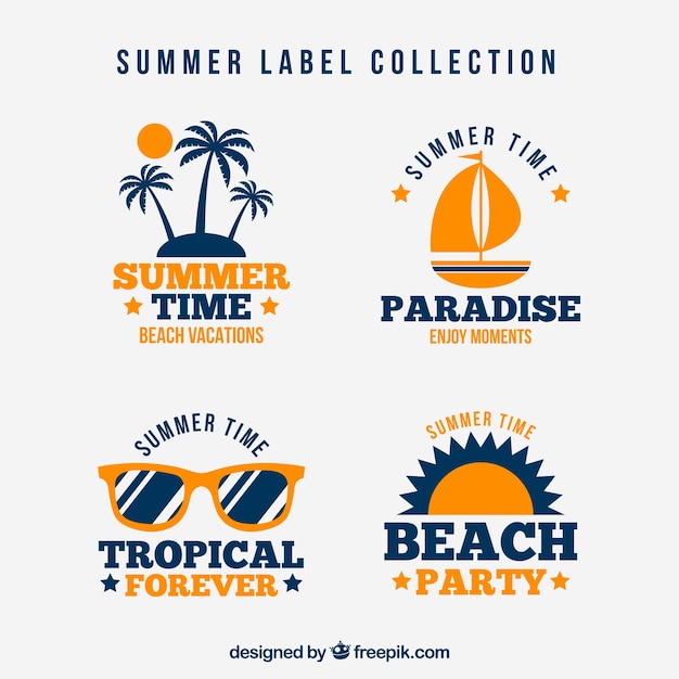 Set de cuatro pegatinas de verano en estilo retro