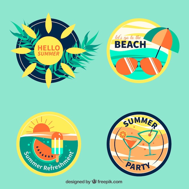 Vector gratuito set de cuatro pegatinas de verano