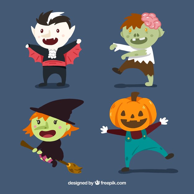 Set de cuatro personajes bonitos de halloween
