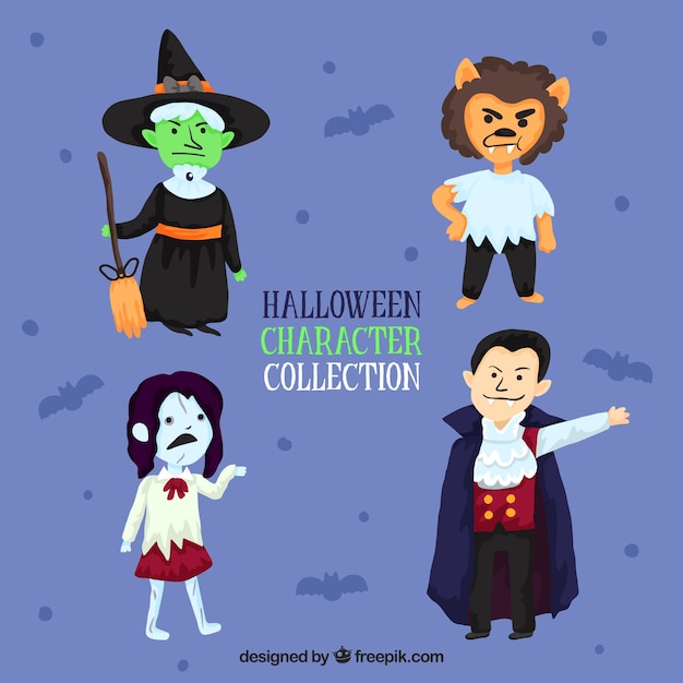 Vector gratuito set de cuatro personajes divertidos dibujados a mano