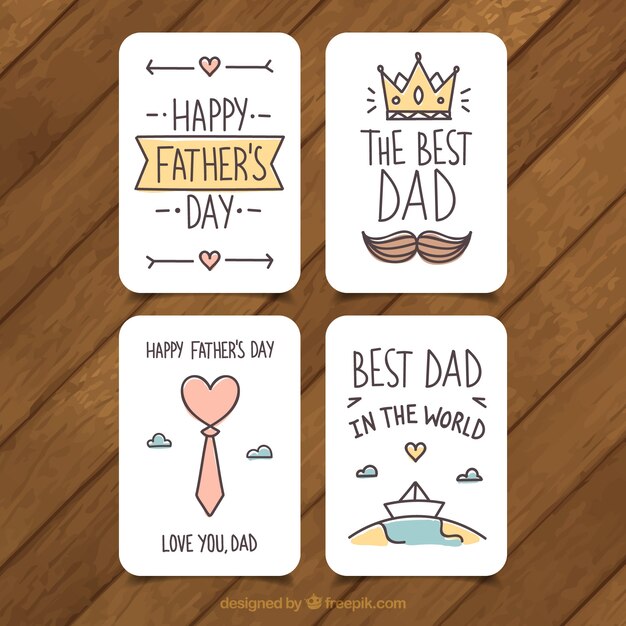 Set de cuatro tarjetas del día del padre en diseño plano