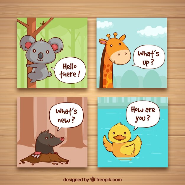 Set de cuatro tarjetas con simpáticos animales
