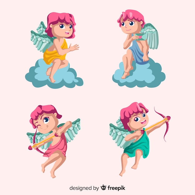 Vector gratuito set de cupidos del día de san valentín