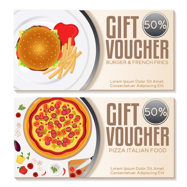 Set de cupones de regalo de comida