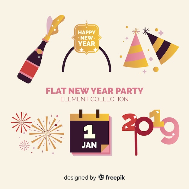 Vector gratuito set de decoración de año nuevo 2019