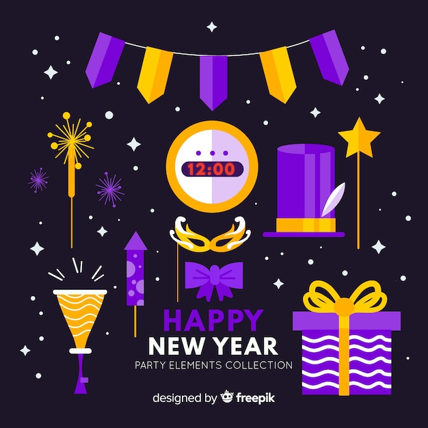 Vector gratuito set de decoración de año nuevo 2019