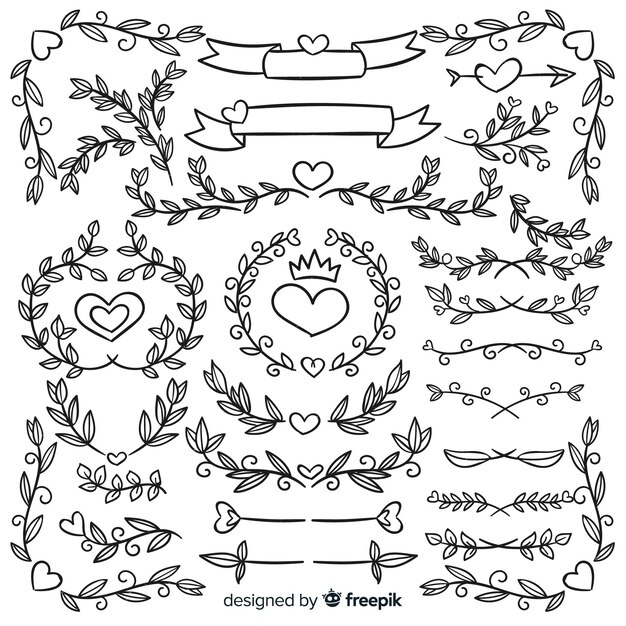 Set de decoraciones de boda dibujados
