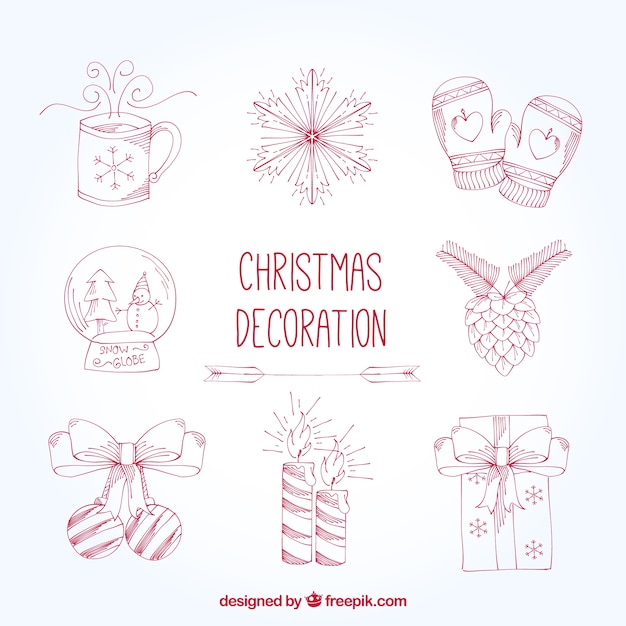 Vector gratuito set de decorativos elementos de navidad dibujados a mano
