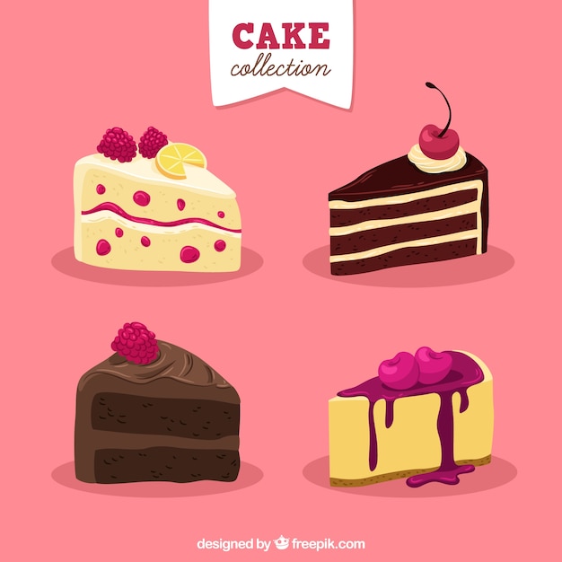 Vector gratuito set de deliciosas tartas en estilo hecho a mano