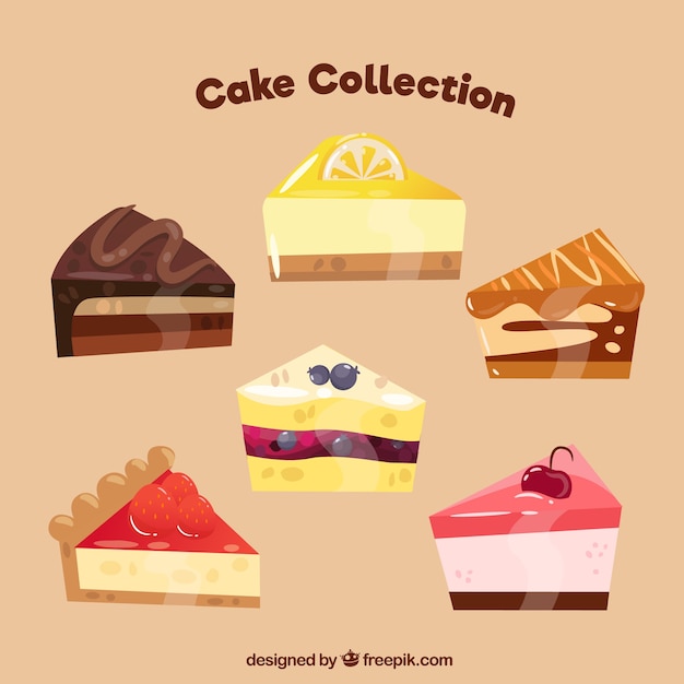 Vector gratuito set de deliciosas tartas en estilo plano