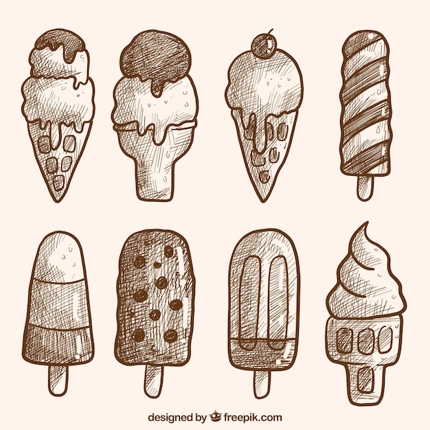 Vector gratuito set de deliciosos helados dibujados a mano