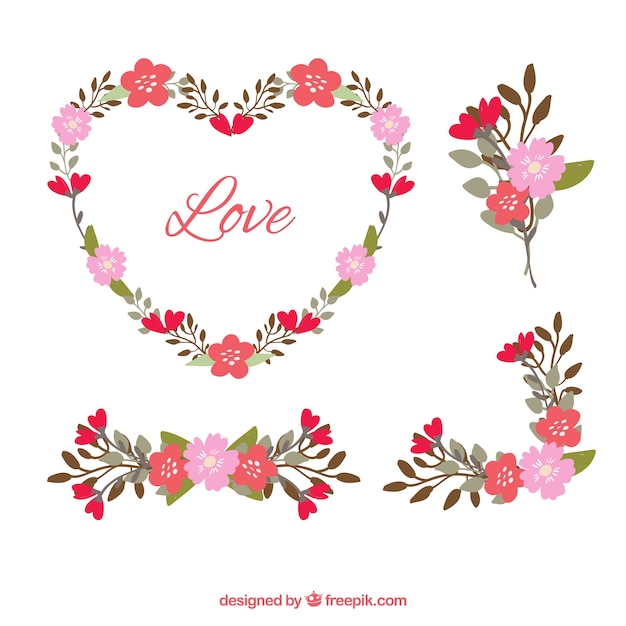 Vector gratuito set de detalles florales vintage para san valentín