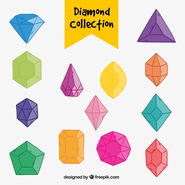 Set de diamantes de colores dibujados a mano 