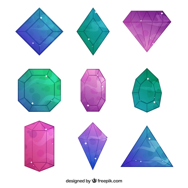 Vector gratuito set de diamantes lindos con colores abstractos