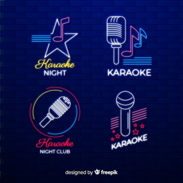 Vector gratuito set dibujado de luces de neón de local de karaoke