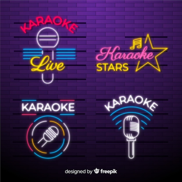 Vector gratuito set dibujado de luces de neón de local de karaoke