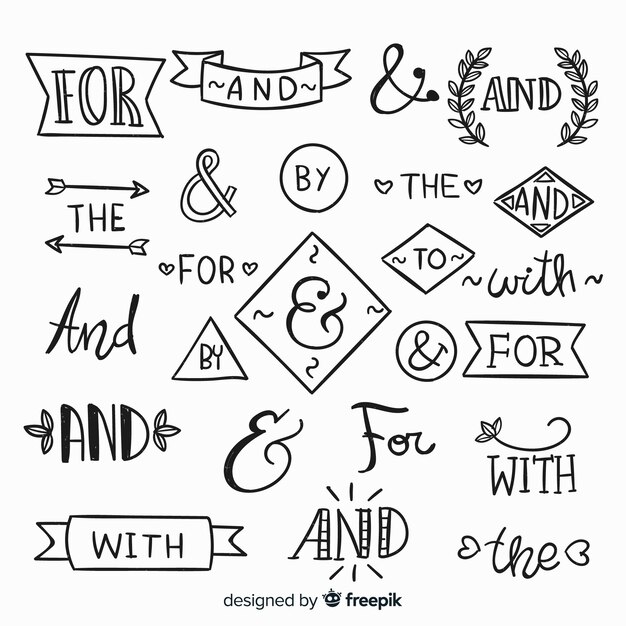 Set dibujado de palabras de boda