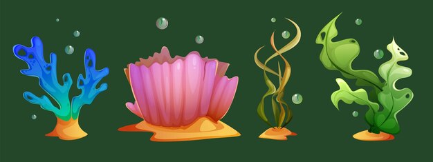 Set de dibujos animados de algas y coral