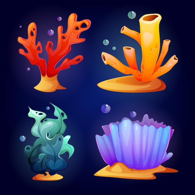 Set de dibujos animados de algas y coral