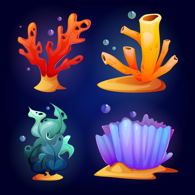 Set de dibujos animados de algas y coral