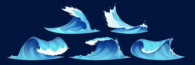 Set de dibujos animados de olas de tormenta oceánicas
