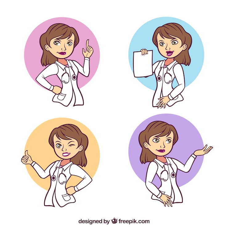 Vector gratuito set de dibujos de doctora 